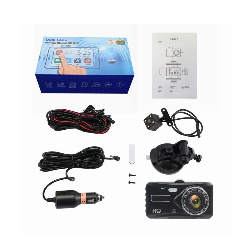 4CH Dash Camera ドライブレコーダー ZD 1080P Dual Lens Car Dashcam with 4 Inch IPS Screen