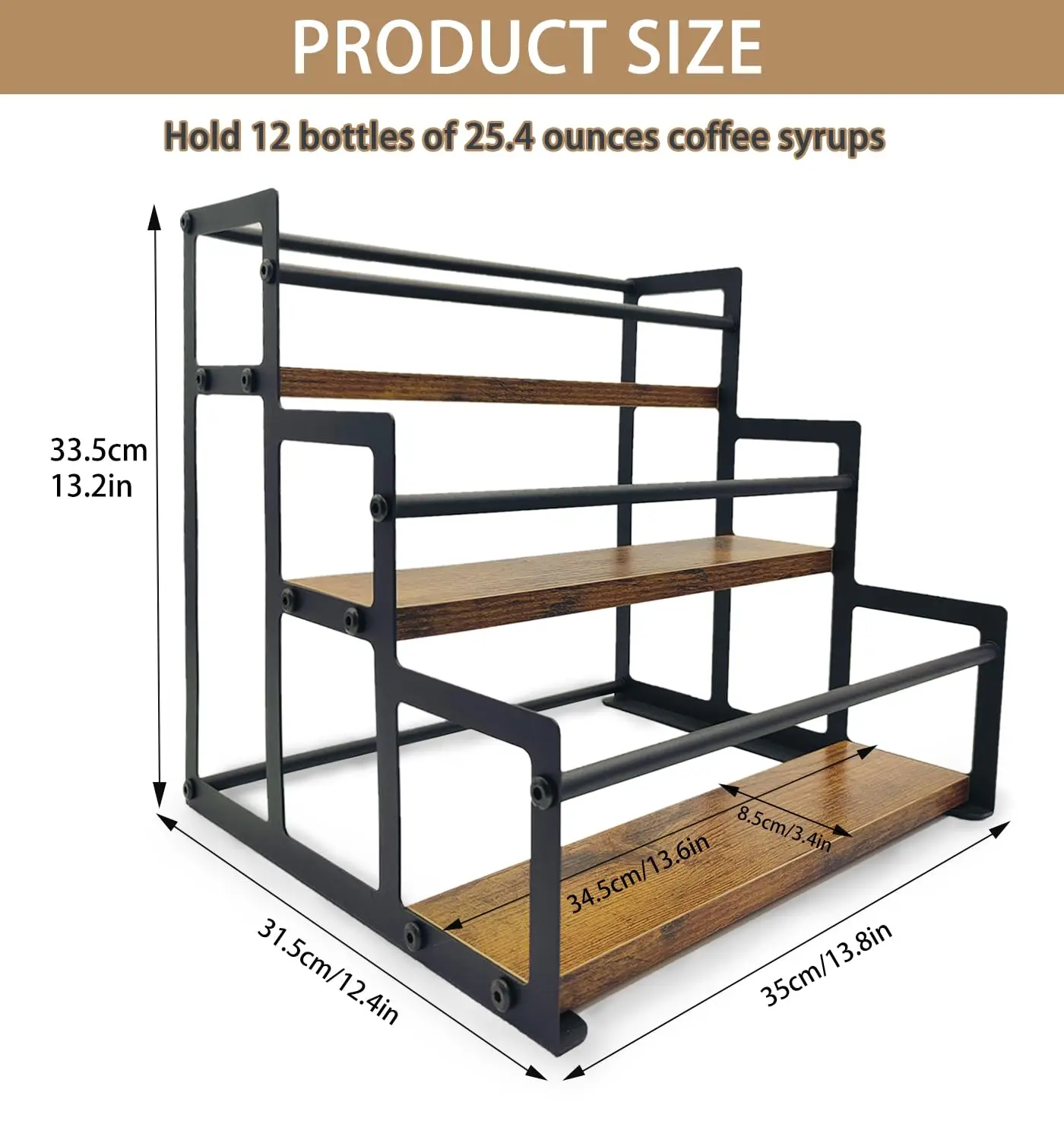 12 Bottles Coffee Syrup Organizer Rack Sugar Free Coffee Syrup 3 Tier ...