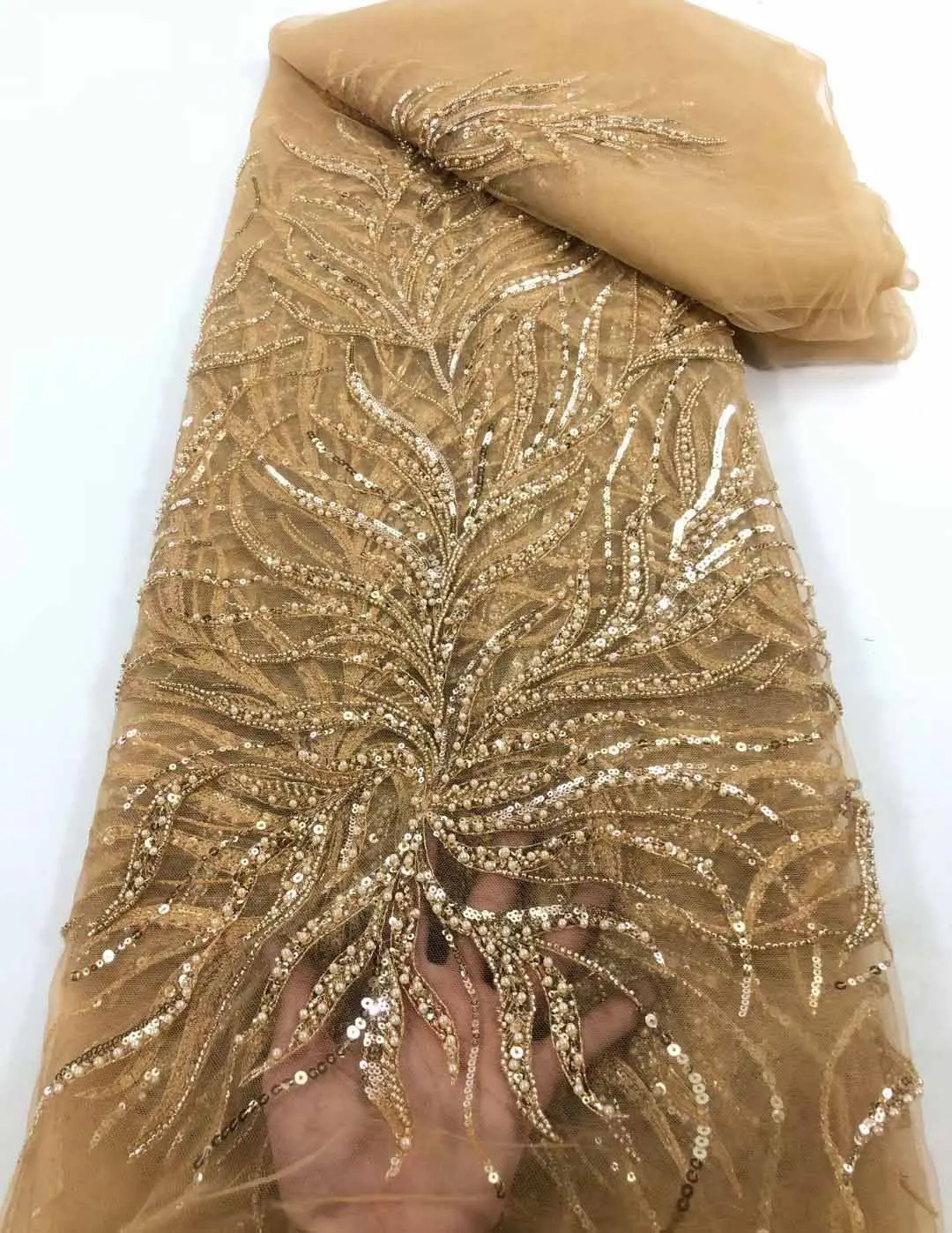 Высококачественное нигерийское французское кружево с атласным вышитым бисером африканская сетчатая кружевная ткань для платья