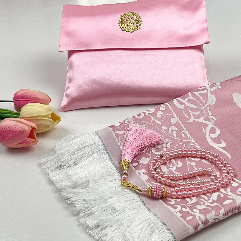 3pcs/set Muslim Prayer Rug Set With Elegant Pouch 99 Beads Pearl Prayer Tasbih Portable Prayer Mat for Women Eid Wedding Gifts