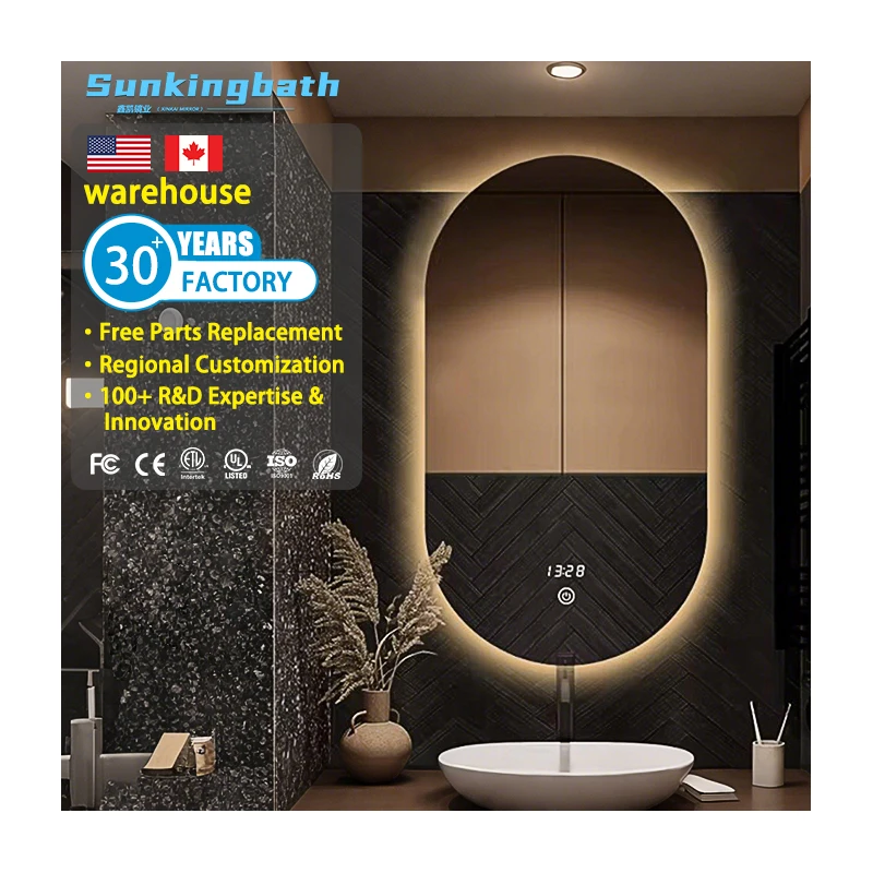 Luxury Oval Lighted Smart Mirror Runway Intelligent Led Mirror Antifog Backlit Touch Screen Bathroom Mirror with Led Light