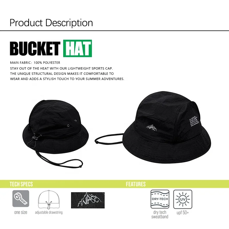 Customizable Outdoor Quick-drying Foldable Pocket - Black Polyester Waterproof Fishing Hat For Hiking_voghion.com