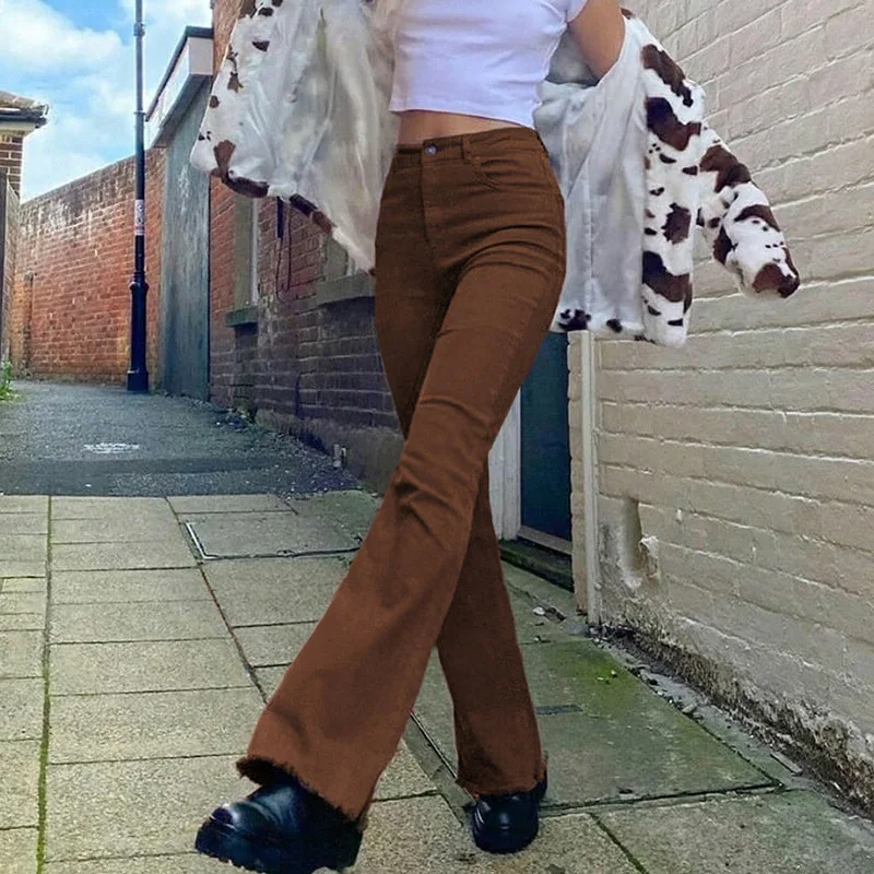 パンツ archive brown wide denim pants y2k Vintage Basic Brown Y2K Denim Jeans Women Streetwear