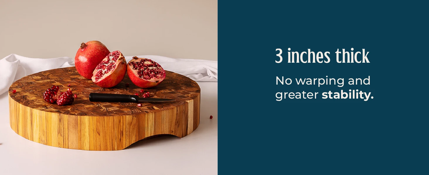 Round End Grain Butcher Block Cutting Board [3" Thick] Teak Wood