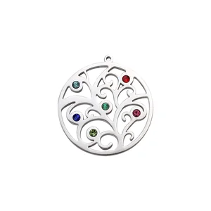 Waterproof Message Charms Life Tree 316L Stainless Steel 25mm Valentine's Day Gift Zircons Hollow DIY Jewelry Making Charms