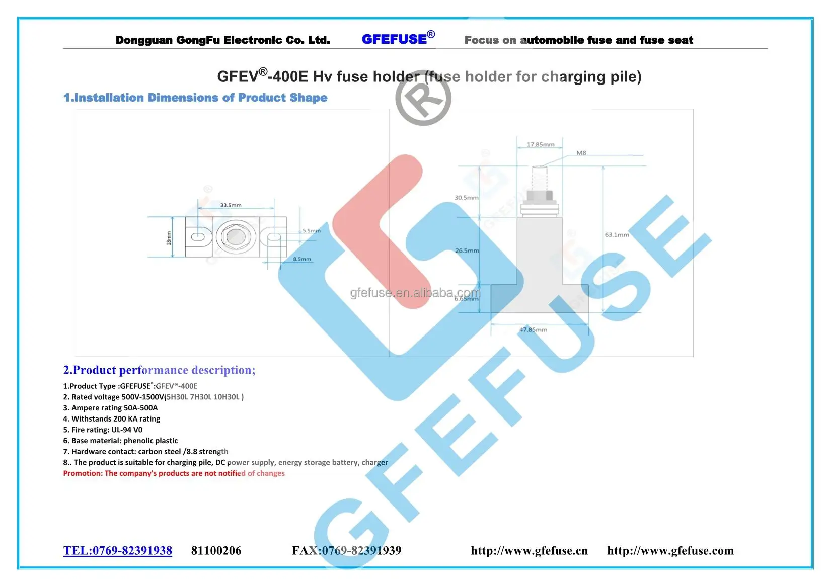 High Capacity 500A1000V Electric Vehicle Fuse Holder