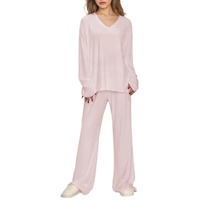 Custom Printed Women's Pajamas Bamboo Viscose Ladies Sleepwear Set Pink Custom Pj Soft Lounge Wear Set