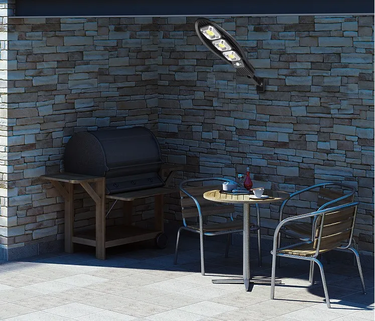 Лучшая цена многофункциональный PIR 100 Вт Светодиодный уличный фонарь на солнечной батарее открытом воздухе 3 глаза cob светодиодный светильник