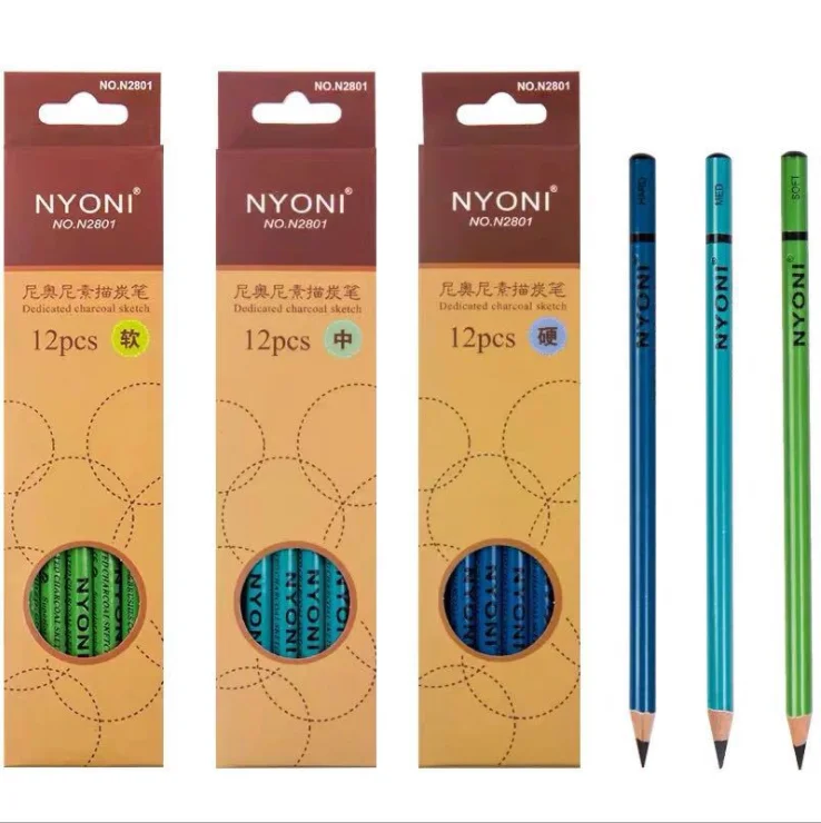 NYONI 12PCS Professional Charcoal Sketch Pencils Hard/Medium/Soft