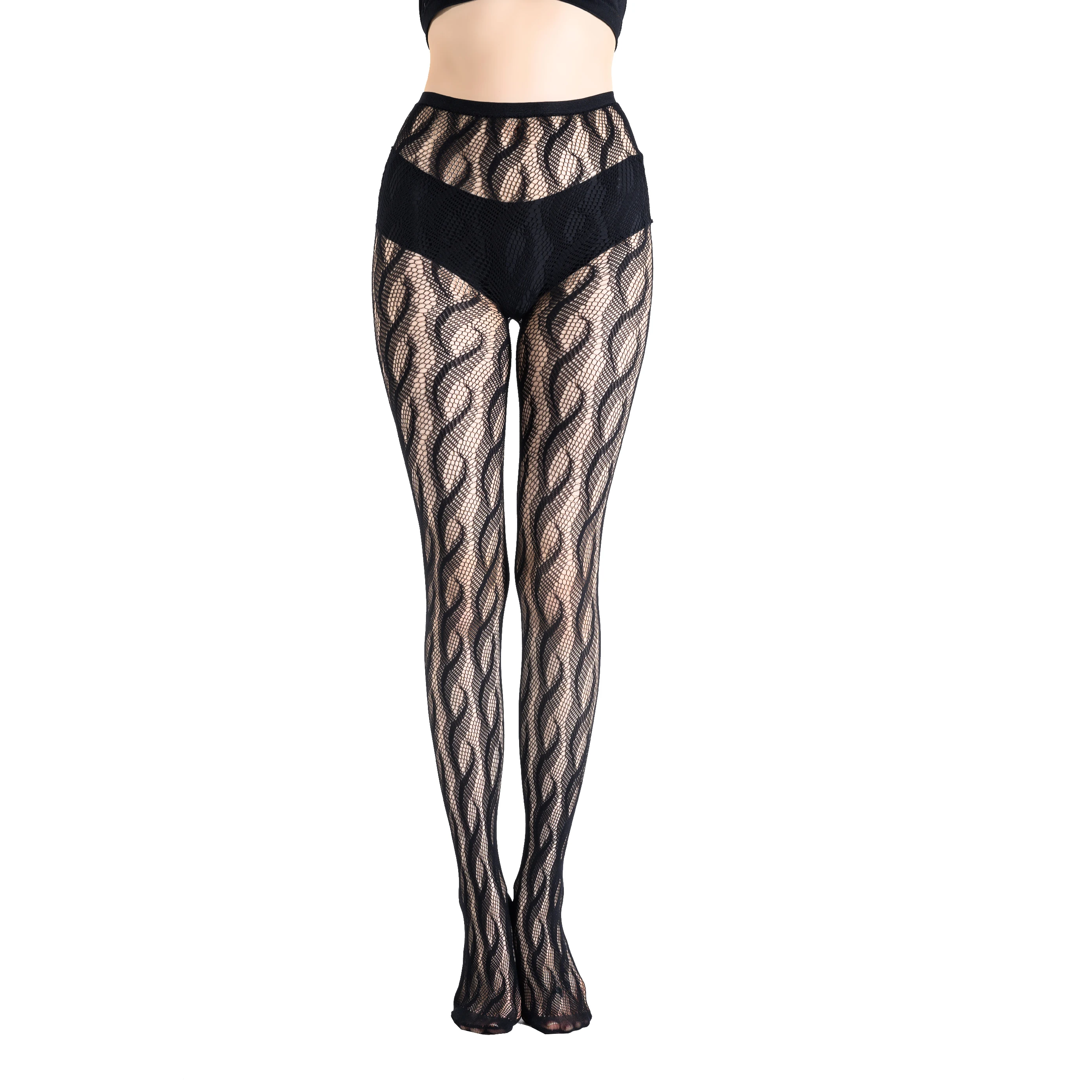 Wholesale Black Jacquard Tall Asian Girls Transparent Sexy Fishnet Stocking