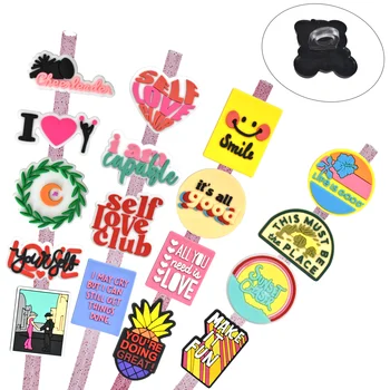 Hot Selling 2024 Drinking Accessories Cartoon Straw Topper Straw Accessories Phrases Straw Topper Charms For Tumblers