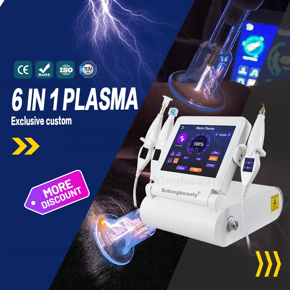New Design Output Power 150w 16 Tips Face Lifting Firming Hyper Scalp Plasma 6 in 1 Hot and Cold Plasma Machine