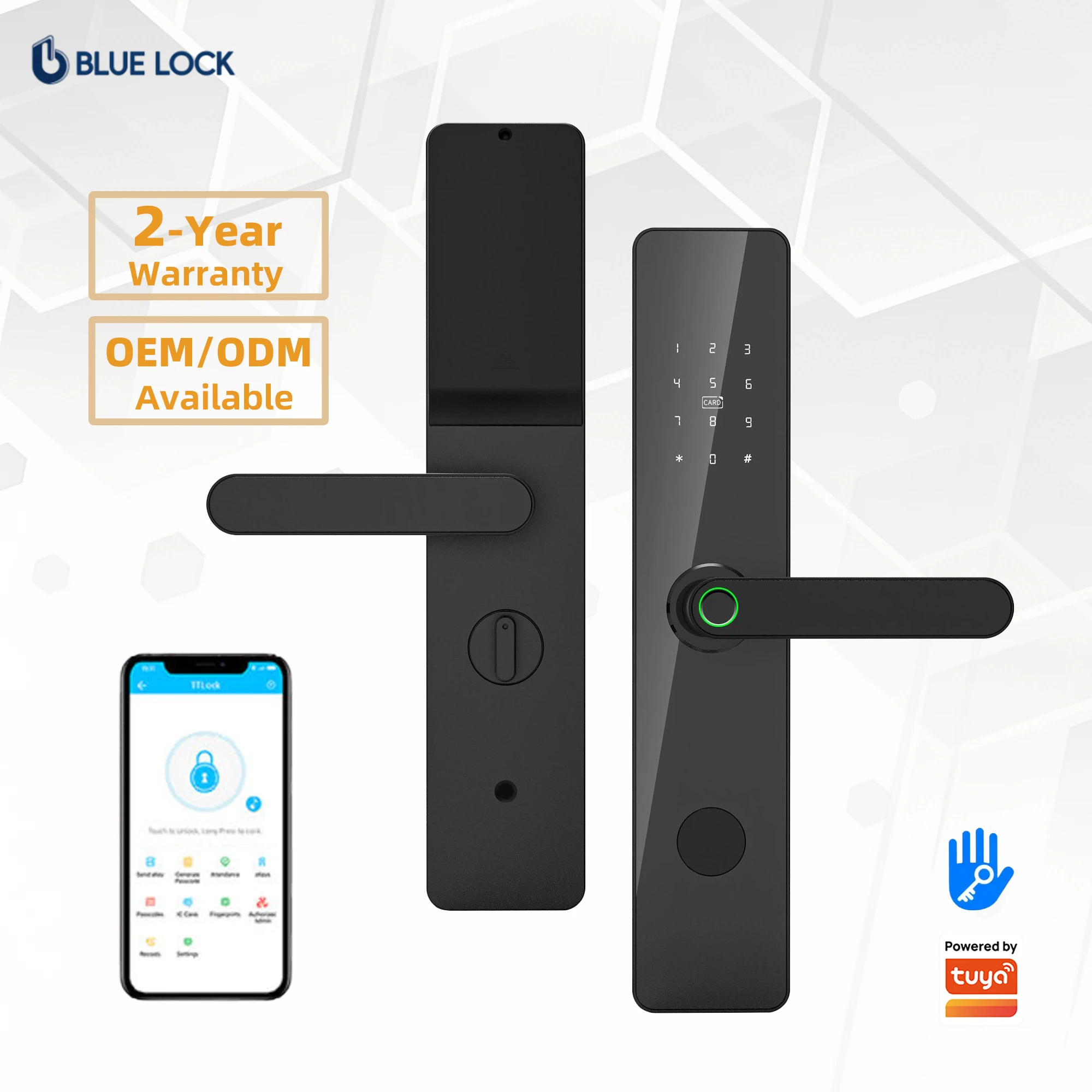 Bluelock Grade C TTLock Digital Smart Door Lock Fingerprint IC Card Key Recognition Mortise Mobile Door Handles Luxury Lock
