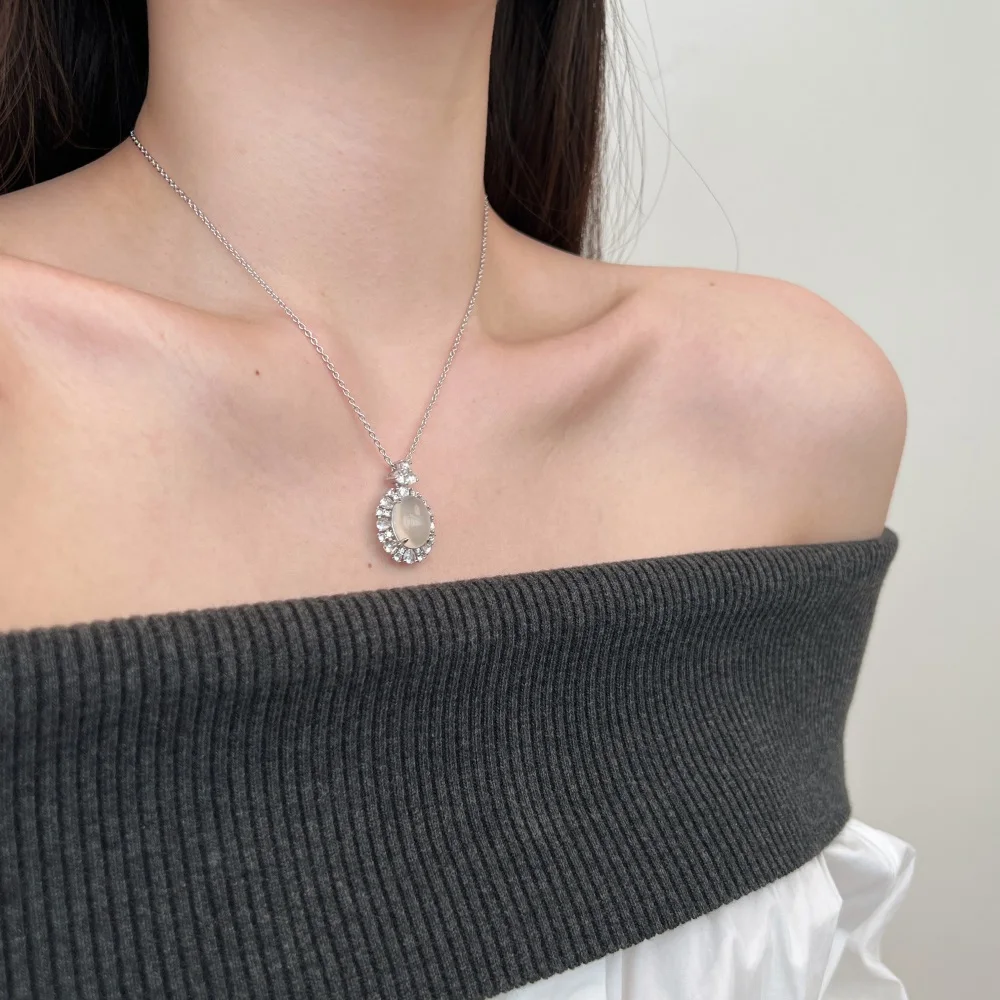 KAKODIY Top Fine Jewelry 925 Sterling Silver 5A Cubic Zirconia White Chalcedony Pendant Necklace for Women Dress Up detail 2