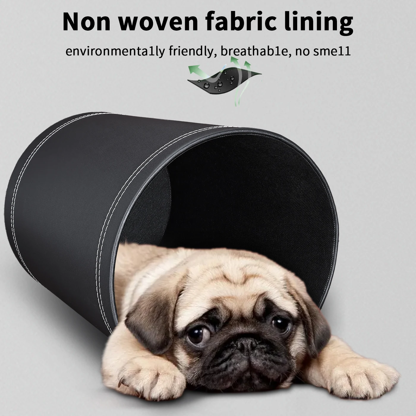 Круглый бытовой контейнер для мусора с открытым верхом из кожи и бумаги