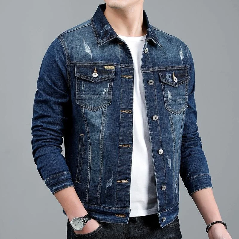 2024 Spring New Men's Casual Cotton Denim Jacket Classic Style Fashion Slim Washed Retro Blue Jeans Coat Male Brand_voghion.com