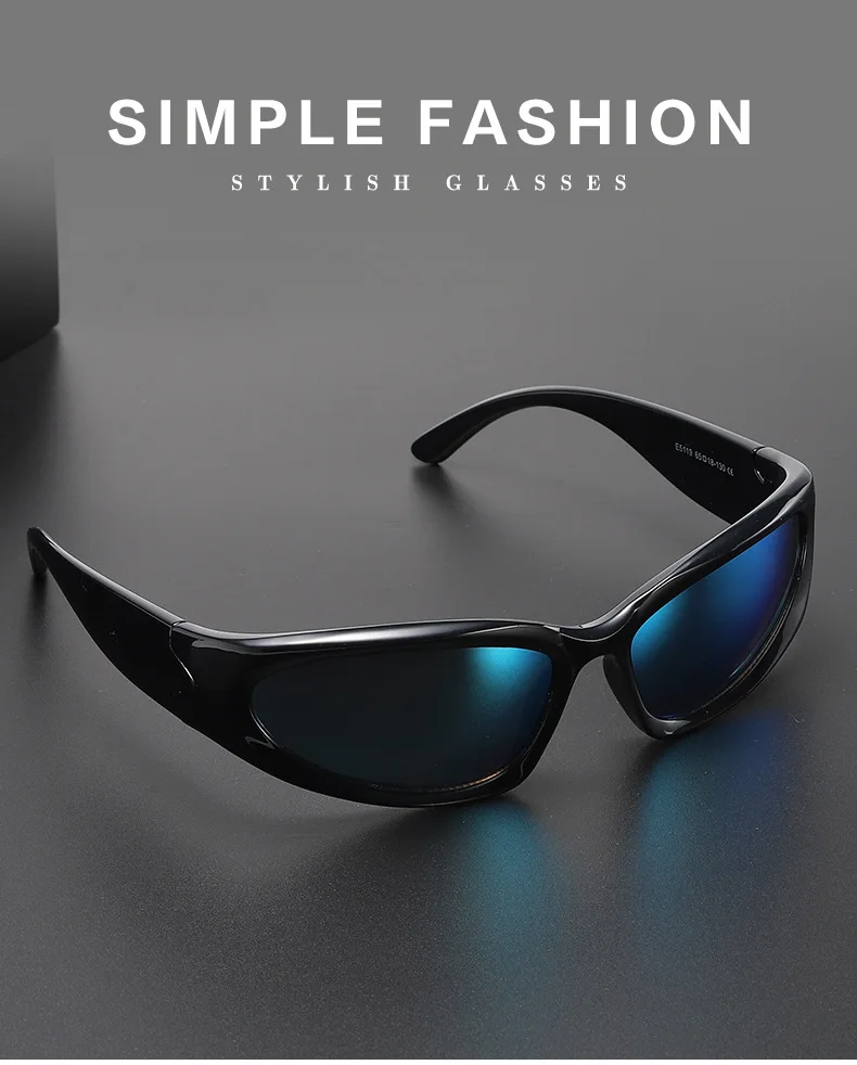 Wrap Around Fashion Sunglasses For Men & Women - Trendy Oval Dark Lens Futuristic Shades For Sports & Driving