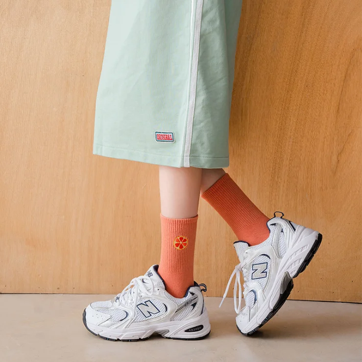 HF Fruit stockings female cute embroidery pile stockings spring and autumn seasons cotton socks