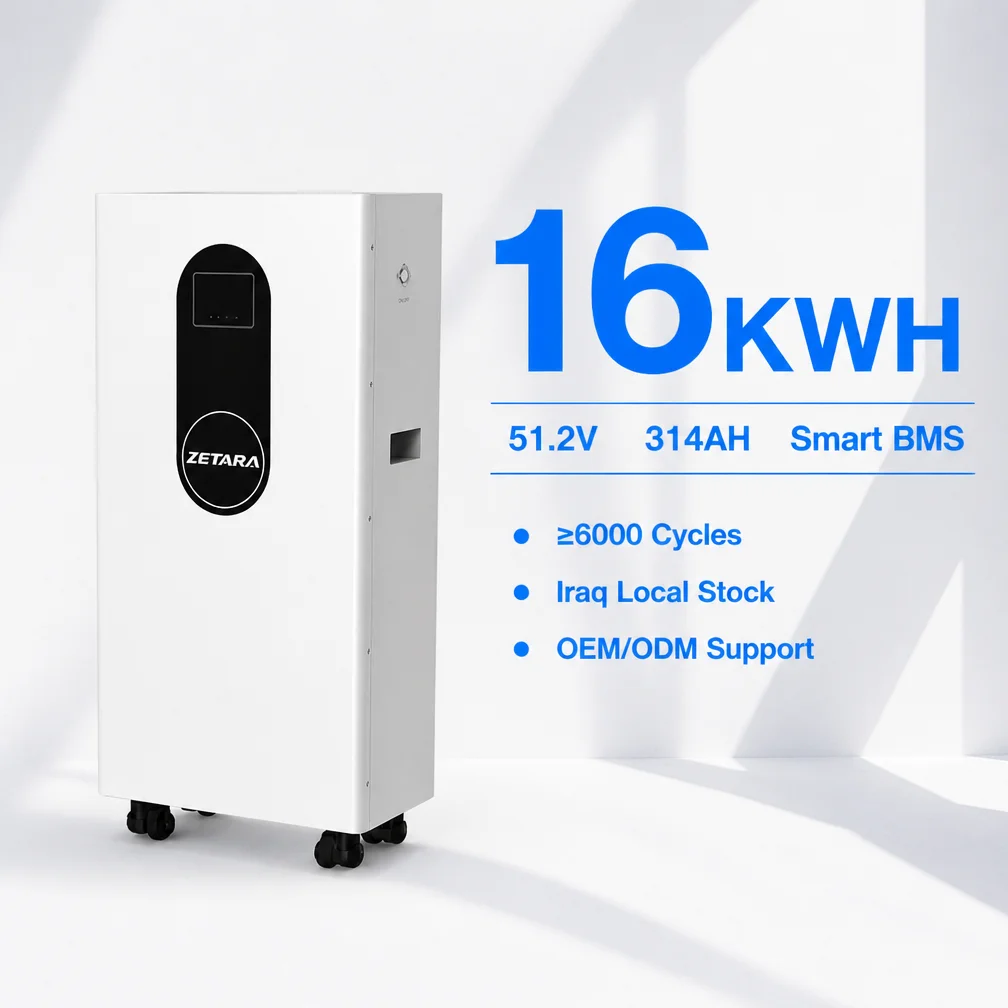 ZETARA 51.2V 314Ah 16kWh LiFePO4 Battery Smart BMS Integrated Wall Mount Solar Storage Battery Pack with CAN RS485 for ESS