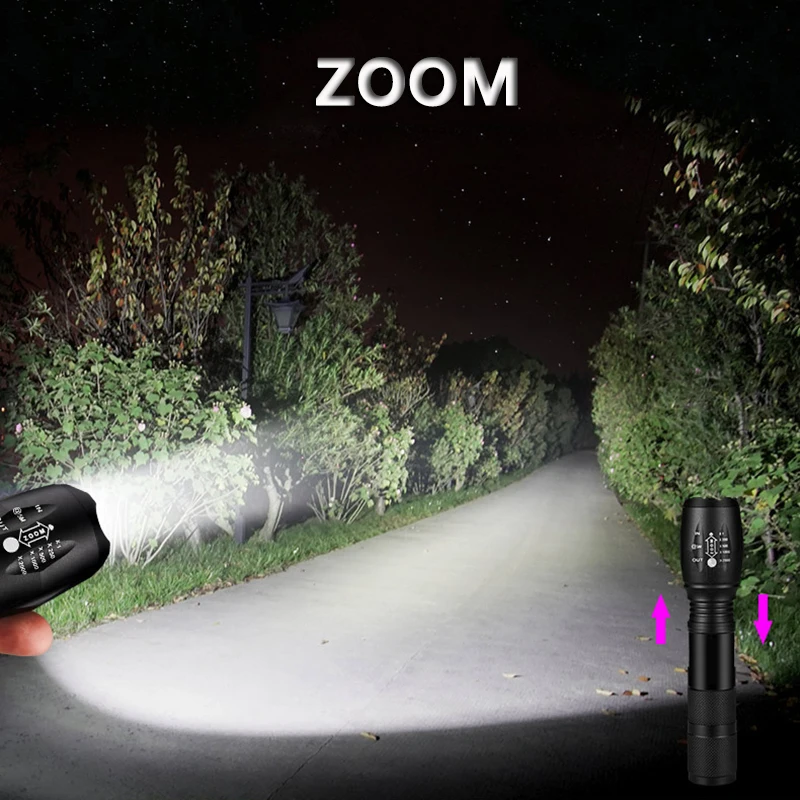 Waterproof Black Rechargeable Flashlight Torch 18650 Super Bright Zoom Powerful Torch Light Tactical led Flashlights 1000 Lumen details