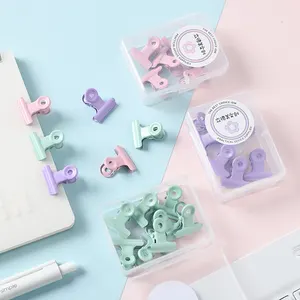 Ins Wind Macaron Color Metal Binding Clip Small Fresh Student Stationery Bill Binder with Color Boxed Clip