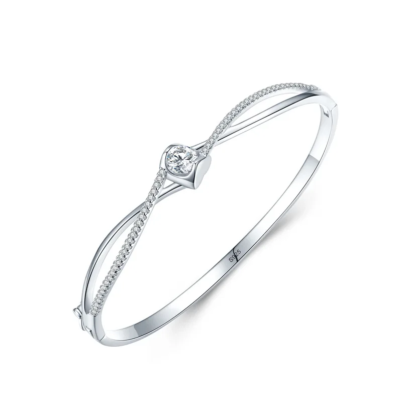 Trendy 925 Sterling Silver Heart Bangle Bracelet For Women