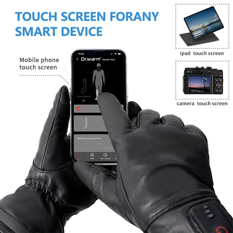Touch Screen Genuine Liners Thermal Customized Logo Golf Driving Gloves Leather Electric USB Heated Gloves