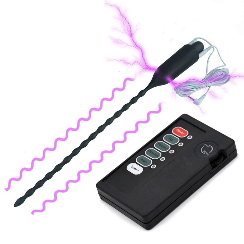 Free Custom Box - Electric Shock Urethral Dilator Set Silicone Penis Plug Catheter Sounds Electro Stimulate Chastity Device
