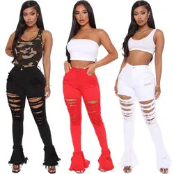 High Waisted Ripped Bell Bottom Pantalones Jeans Women Flared Pants