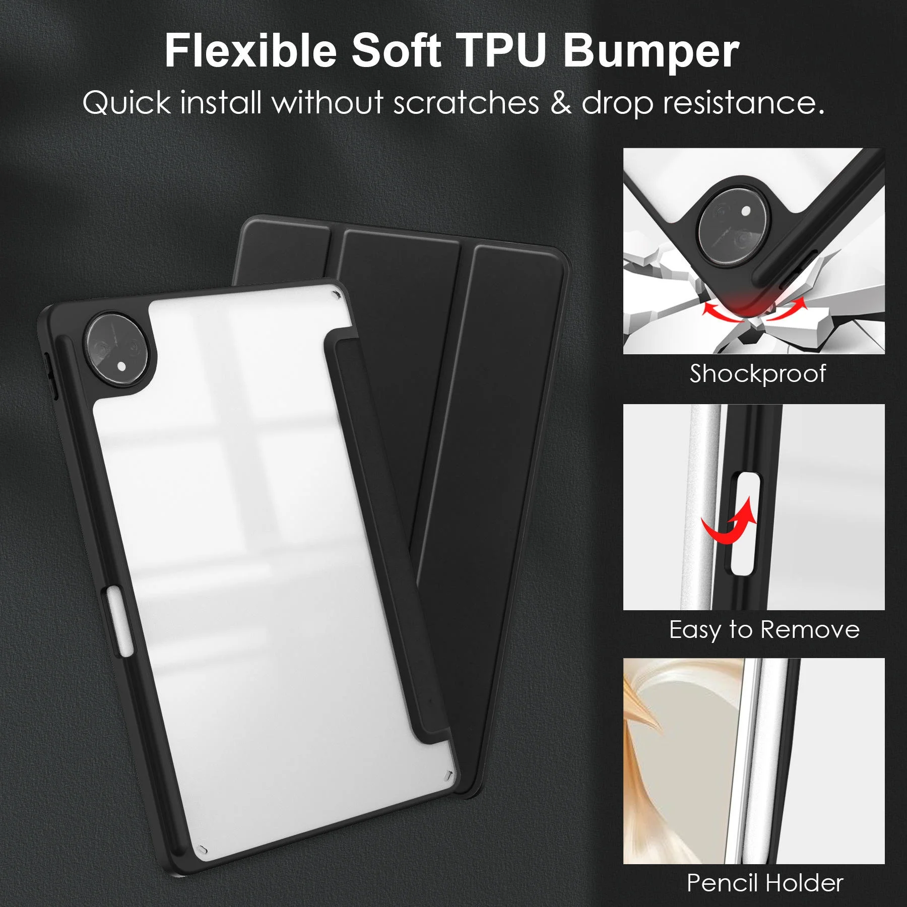 product for slim pu leather clear transparent back shell folio smart cover tablet case for matepad pro 132 inch hw1024-5