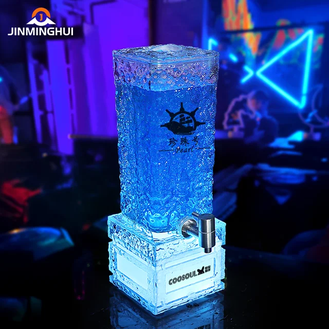 Customized  3L Square Cylindrical Acrylic Ice Lines Beer Cooler Tower Draft Led Wine Barrels Dispenser With Tap for Nightclub