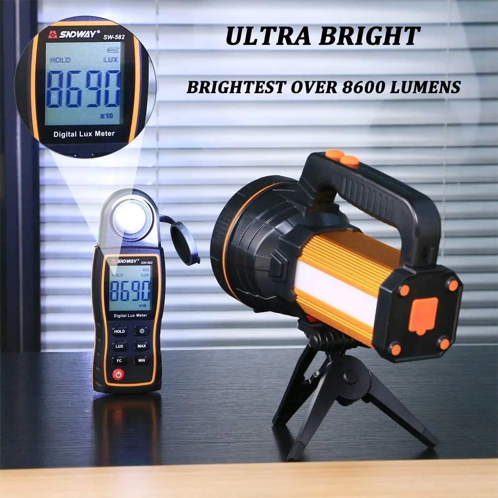 
Rechargeable Led Flashlight 6000 Lumen 9000mAh Waterproof Spotlight High Lumens Outdoor Led Handheld Searchlight Floodlight Mari 