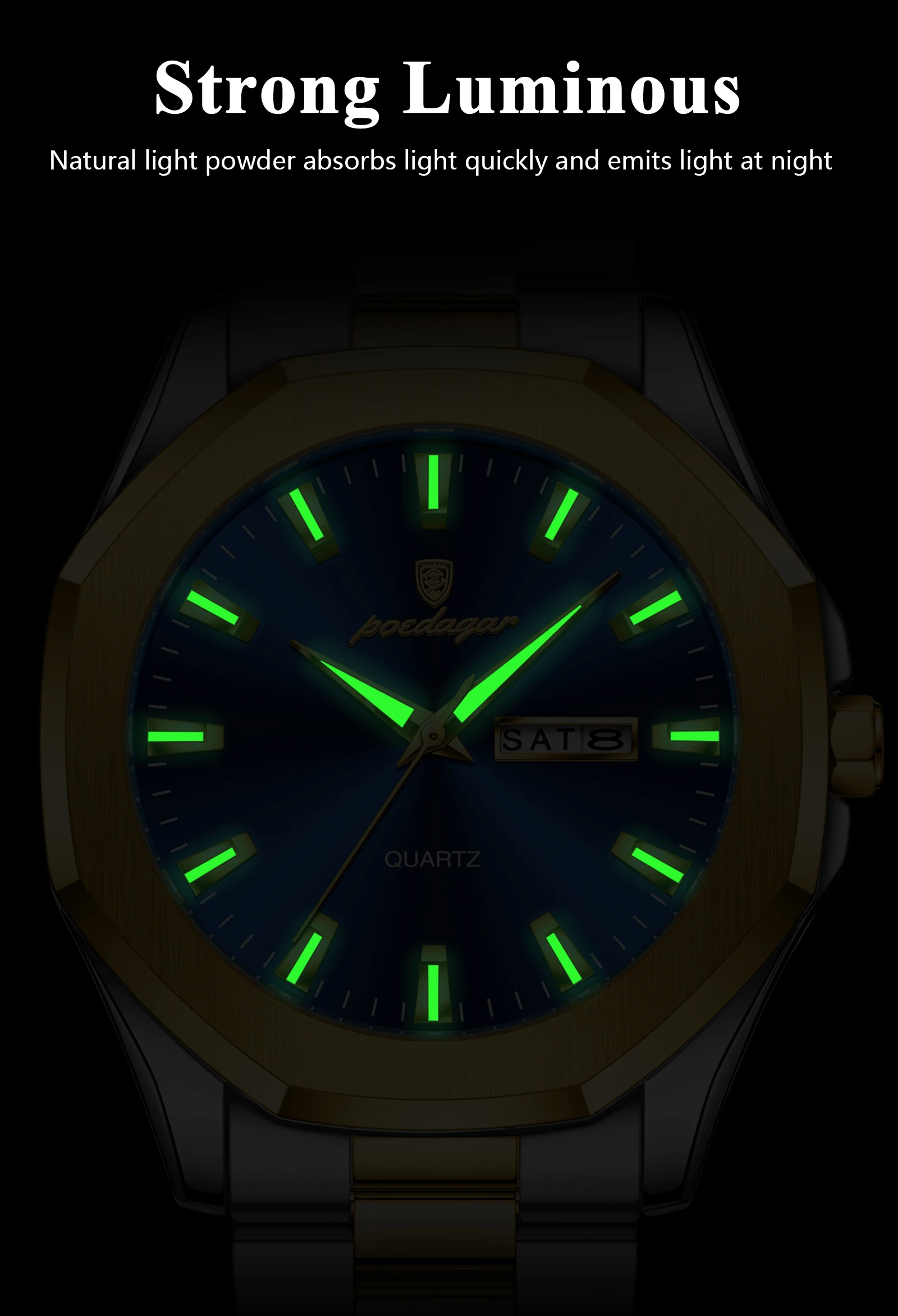 POEDAGAR 875 Men Waterproof Luminous Hands Watch Sport Stainless Steel Wristwatch Original Quartz Men's Dual Calendar Watches