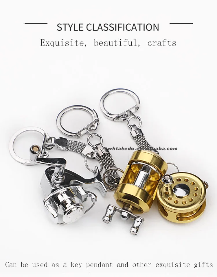 takdo st3 segel panas logam penuh mini pancing reel keychain mobil keychain  untuk aksesoris mobil memancing reel bentuk keychain