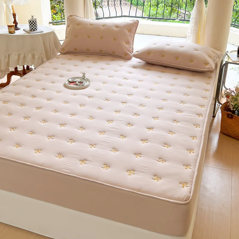 Хлопковый мягкий чехол для кровати из соевого волокна с чистой вышивкой нескользящий защитный матраса