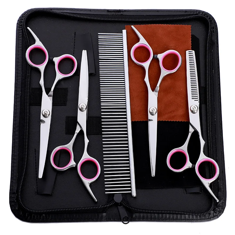 Professional 5 Pieces Pet Scissor Grooming Scissors Kit for Dog  Cat Hair Trimming  Thinning Straigh Shears With Grooming Comb