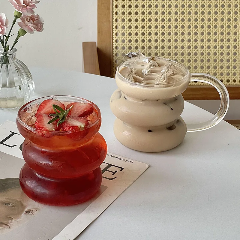 High Quality 450ml Ins Design Irregular Round Milk Coffee Glass Cup