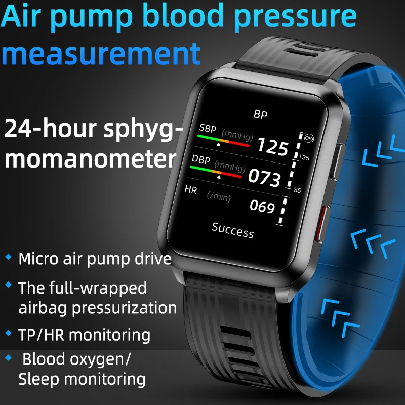 Smartwatch P60 Air Pump Airbag True Blood Pressure Oxygen Temperature  Monitor Medical Sphygmomanometer Smart Watch