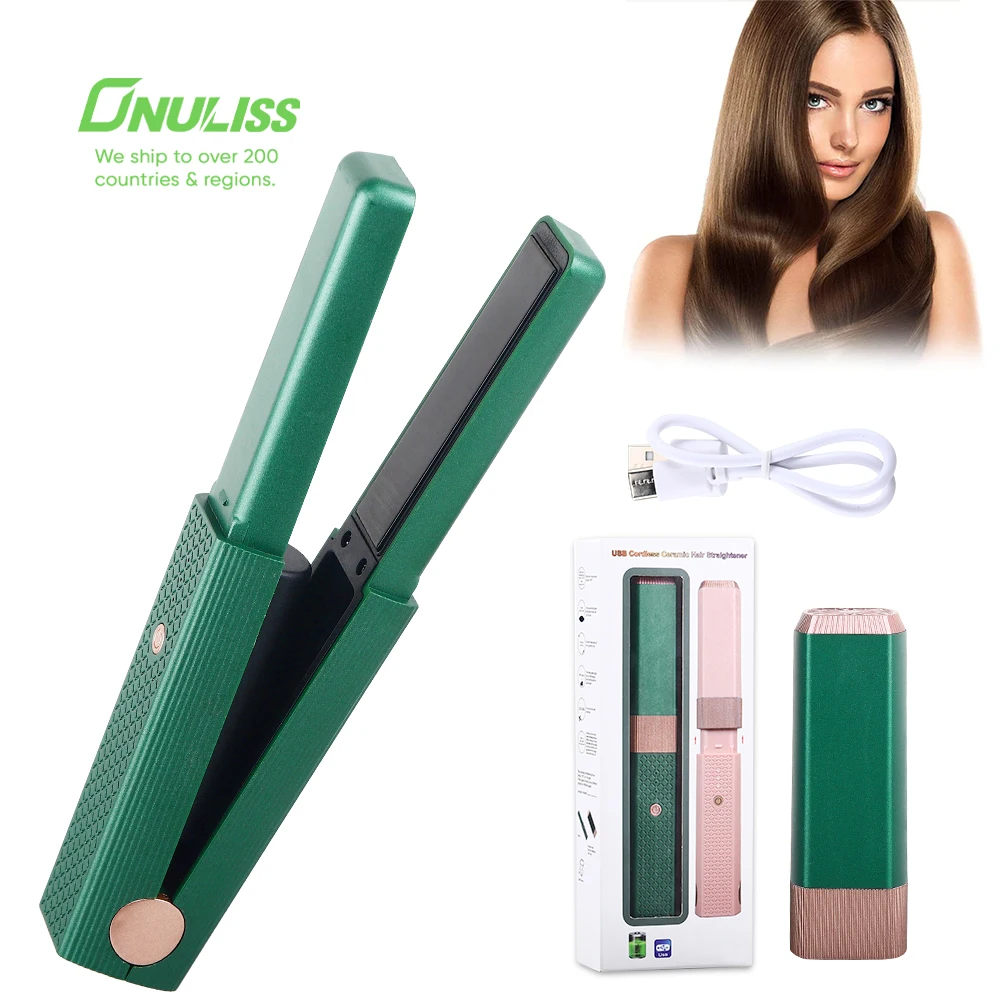 2 in 1 Adjustable Temperature Hair Curler and Straightener Cordless Flat Iron Professional Hair Straightener