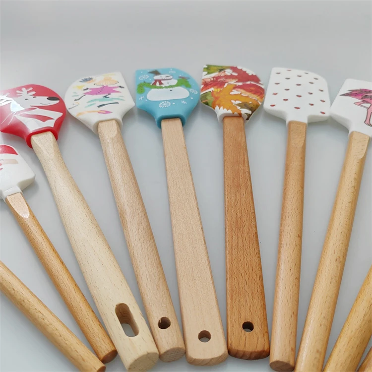 Colorful Silicone Kitchen Utensils  Silicone Triangle Spatula Cookware With Wooden Handle