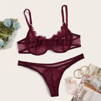 Sexy Lingerie Woman Lace Transparent Underwear Fairy Embroidery Brief Sets Delicate Bra Kit Push Up Breves Sets Erotic Bra
