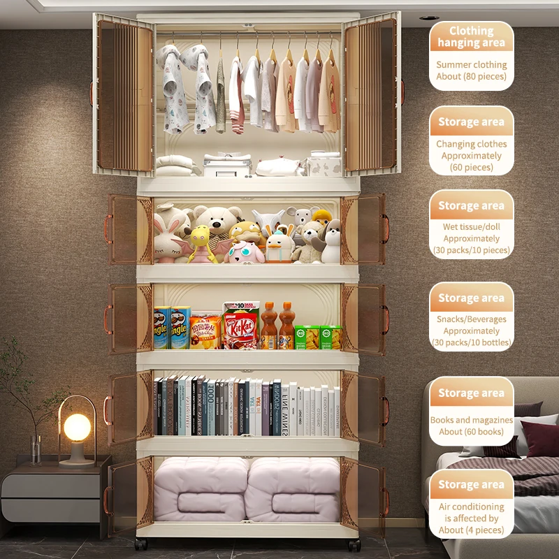 Haogle Large Volume Plastic Multifunction Foldable Storage Wardrobe for Clothes Baby Toy Kids' Living Room Children Cabinets