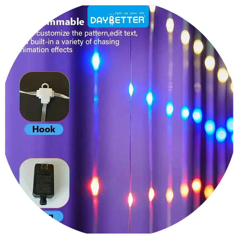 Daybetter 2x2m 400 Led APP Control RGB Dream Color Pixel Addressable Xmas Wedding Party Decorations Smart Led Curtain Lights