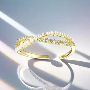 Muxcor Gold Plated Alloy Jewelry Rings for Girls Fine Pearl Zircon Jewelry Rings Fancy Jewellery for Ladies Tarnish Free Rings