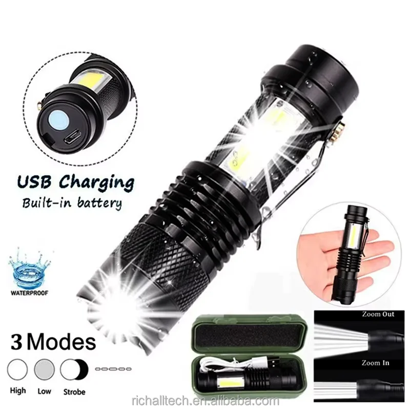 Mini lampe de poche LED puissante COBtXPEZoom, torche