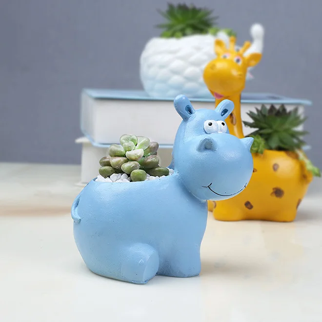 BYVUTE Vasi per piante grasse in ceramica a forma di ippopotamo, simpatici e divertenti, vasi creativi per giardinaggio, piante grasse, fiori, cactus, per interni ed esterni, ufficio, casa, giardino