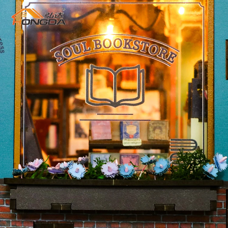 Hongda Custom Design M2314 Soul Bookstore Diy Book Nook 3d Wooden Miniature Book Nooks Kit With Light