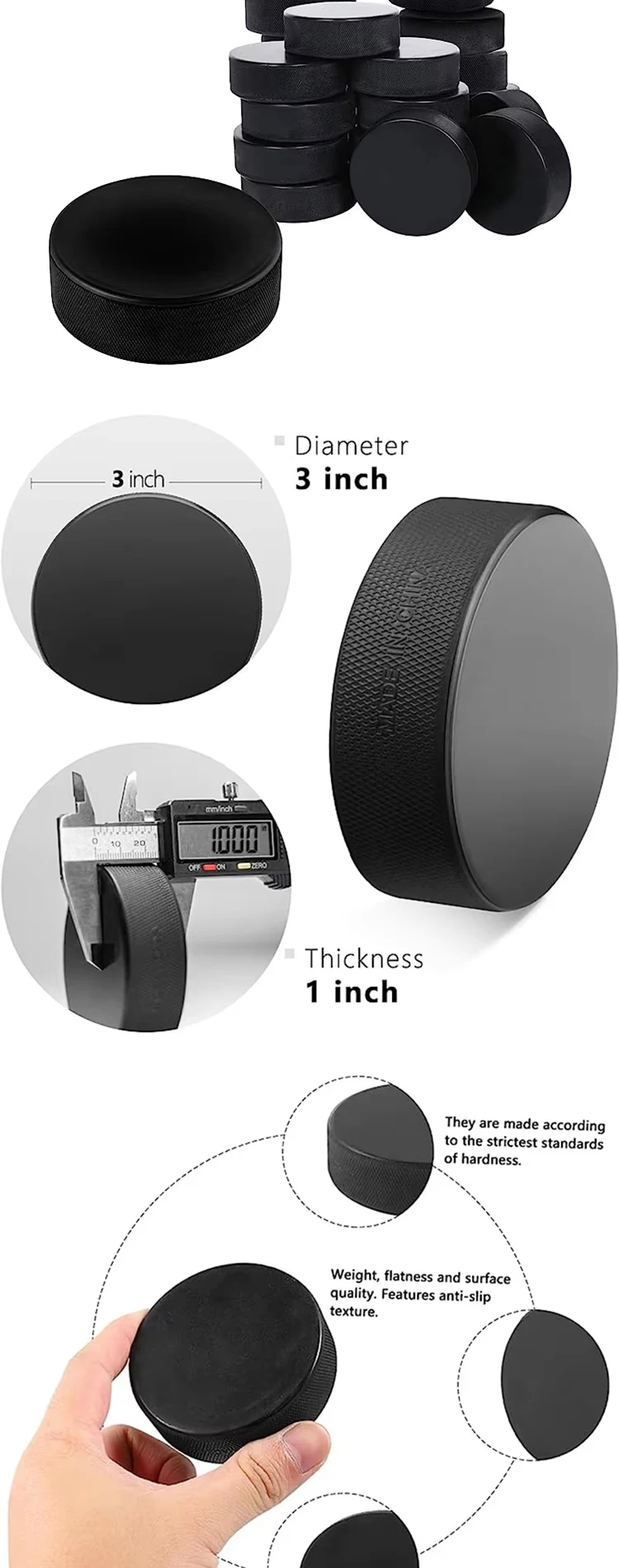 Professional Official Training Street PE Ice Hockey Puck GDYIFENG YF-02 23*75 for Juniors & Seniors