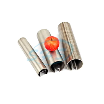 AISI 304 316 stainless round slotted pipe Dia 3 inch tube with single slot & polishing surface 76x2.0x(slot 25x25x25) for rail