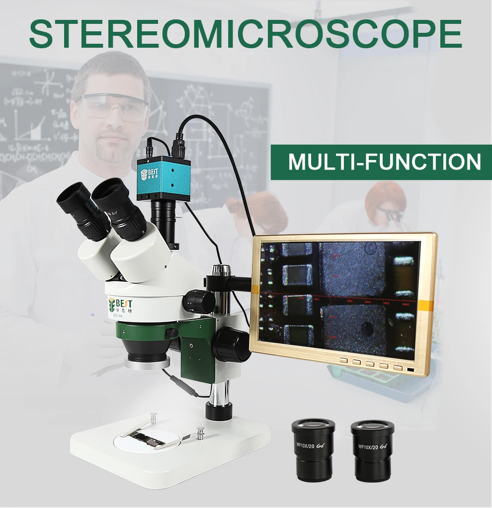 BEST X6II 7X-45X Digital Zoom Repair Mobile Phone PCB Inspection Stereo Trinocular Microscope With Camera